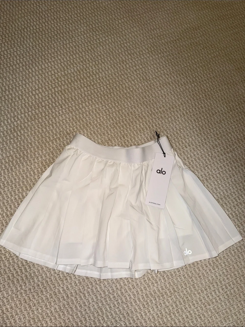ALO Yoga White Pleated Skater Skirt